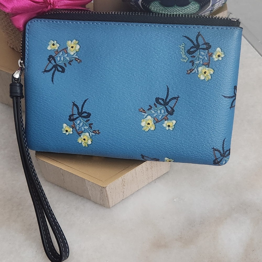 Coach Blue Floral Wristlet